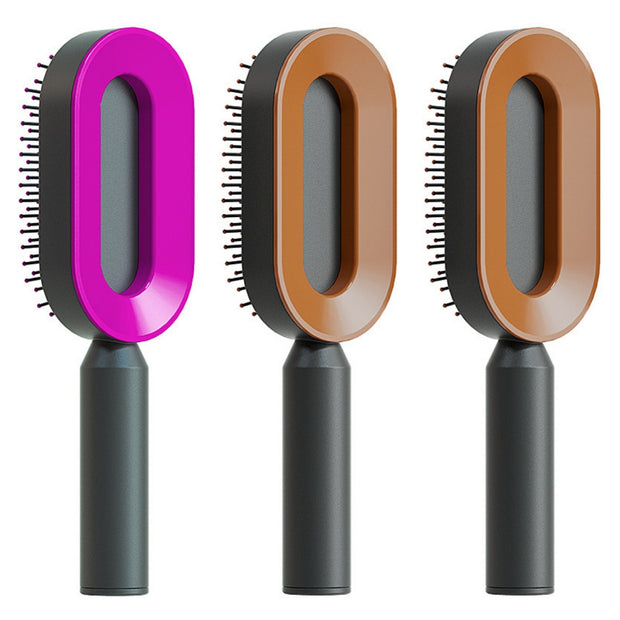 Self-Cleaning Hair Brush for Women - One-Key Cleaning Hair Loss Airbag Massage Scalp Comb Anti-Static Hairbrush (Multiple Colors