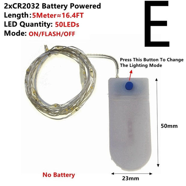 Battery powered LED string lights for holiday decorations