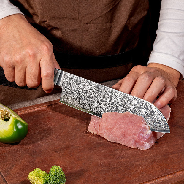 “Japanese-style chef slicing meat with multi-functional knife”