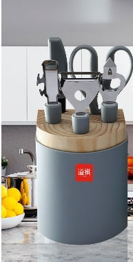 "6-piece stainless steel kitchen tool set flat lay"