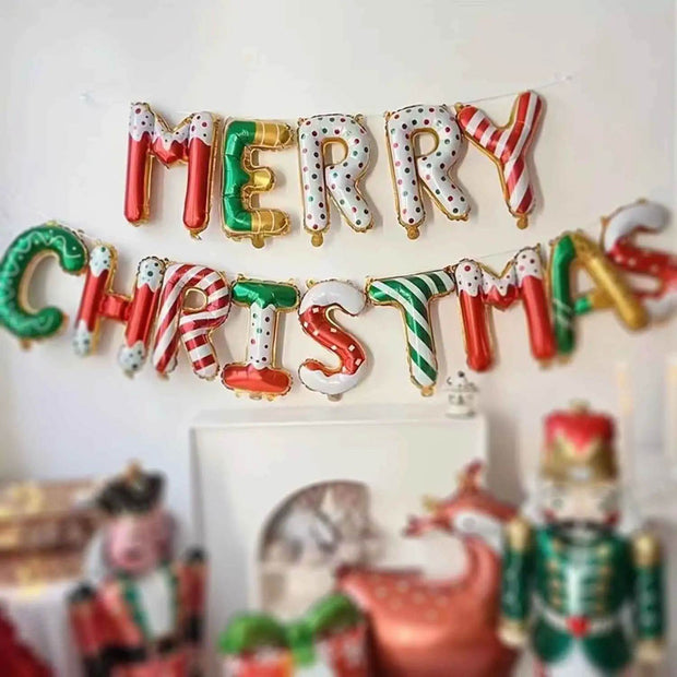 “Merry Christmas Balloon Banner – 14pcs Party Decoration