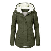 Winter Hooded Fleece Jacket - Women's Solid Color Warm Zip-Up Jacket with Pockets, Casual Outerwear for Cold Weather"